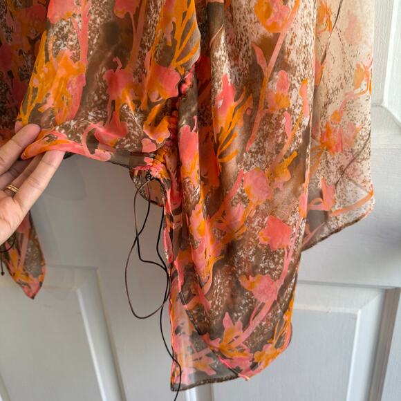 Victoria’s Secret Sheer Orange Floral Kaftan Flowy Top One Size Boho Whimsical - Picture 4 of 5
